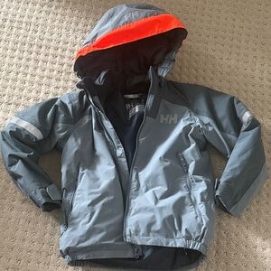 Helly Hansen Kids Gray Raincoat with Bright Orange Accents